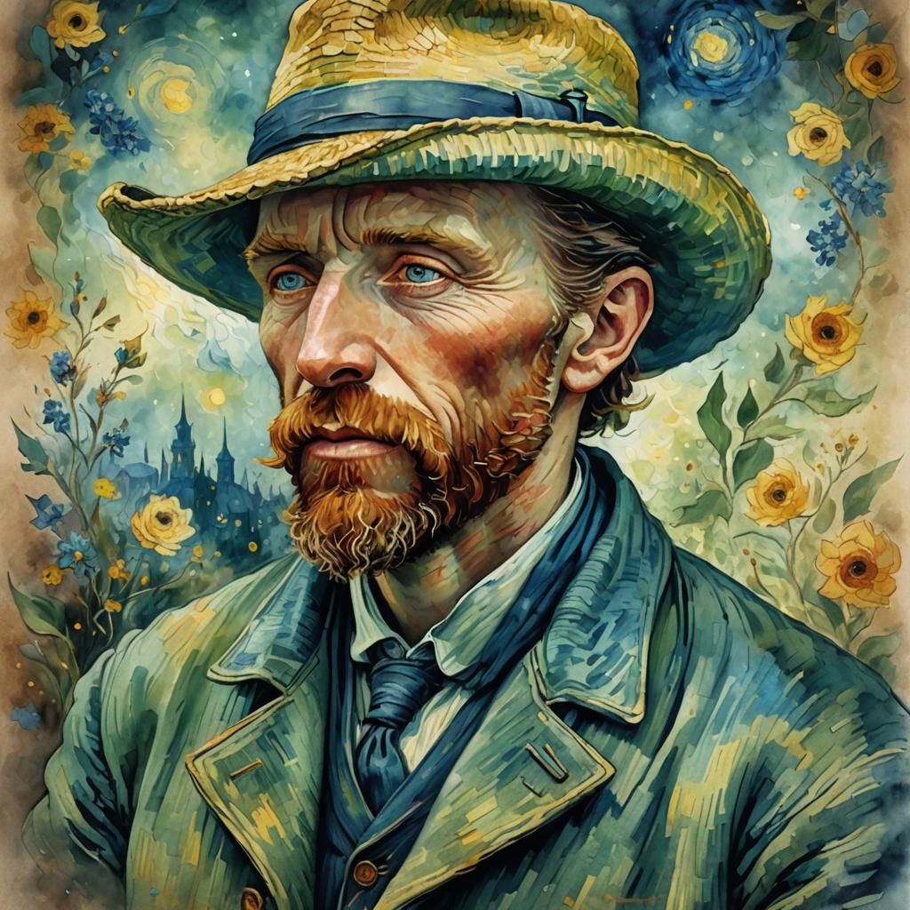 Ethereal Watercolor Portrait Inspired by Van Gogh