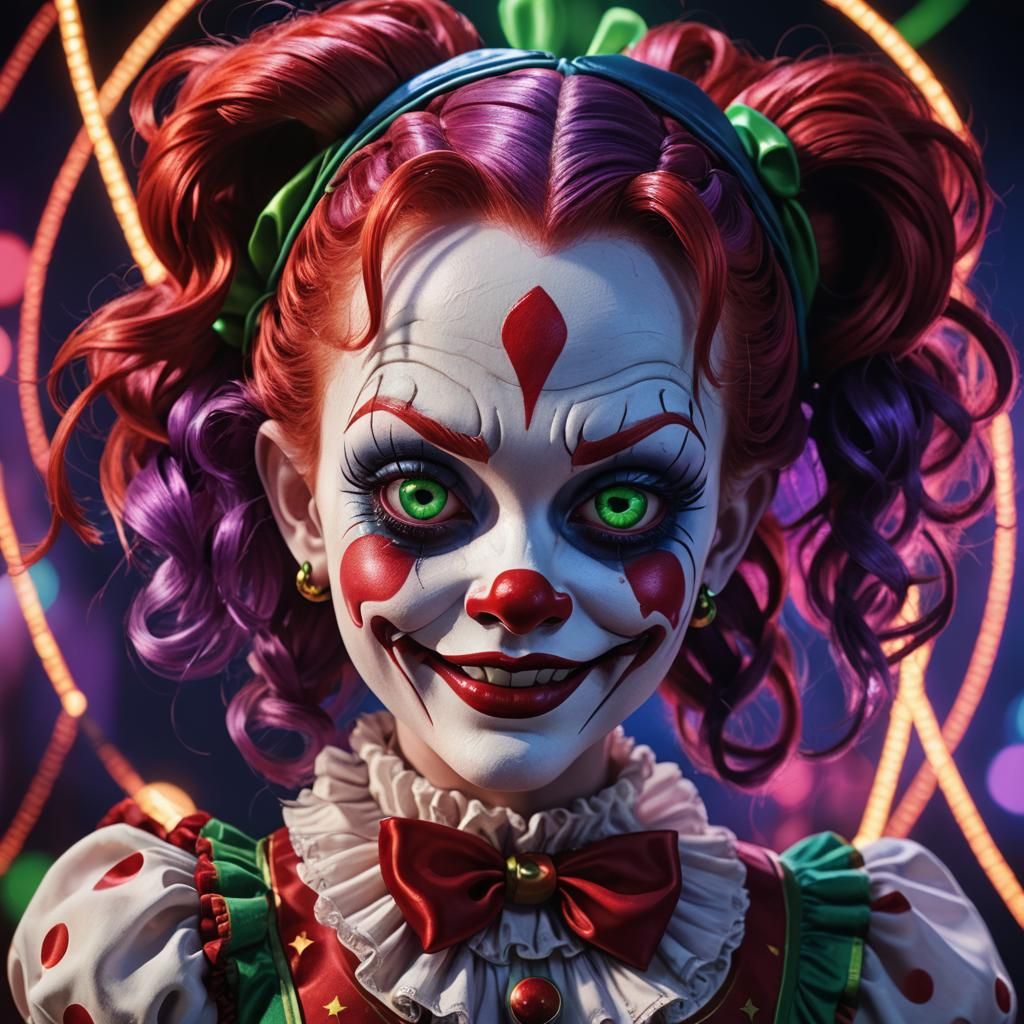 Hyper-Realistic Circus Baby Portrait in Neon Style