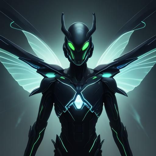 Alien Firefly in Bioluminescent Sci-Fi Forest