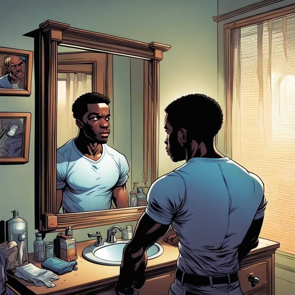 Man Confronts Childhood Trauma: Comic Book Art