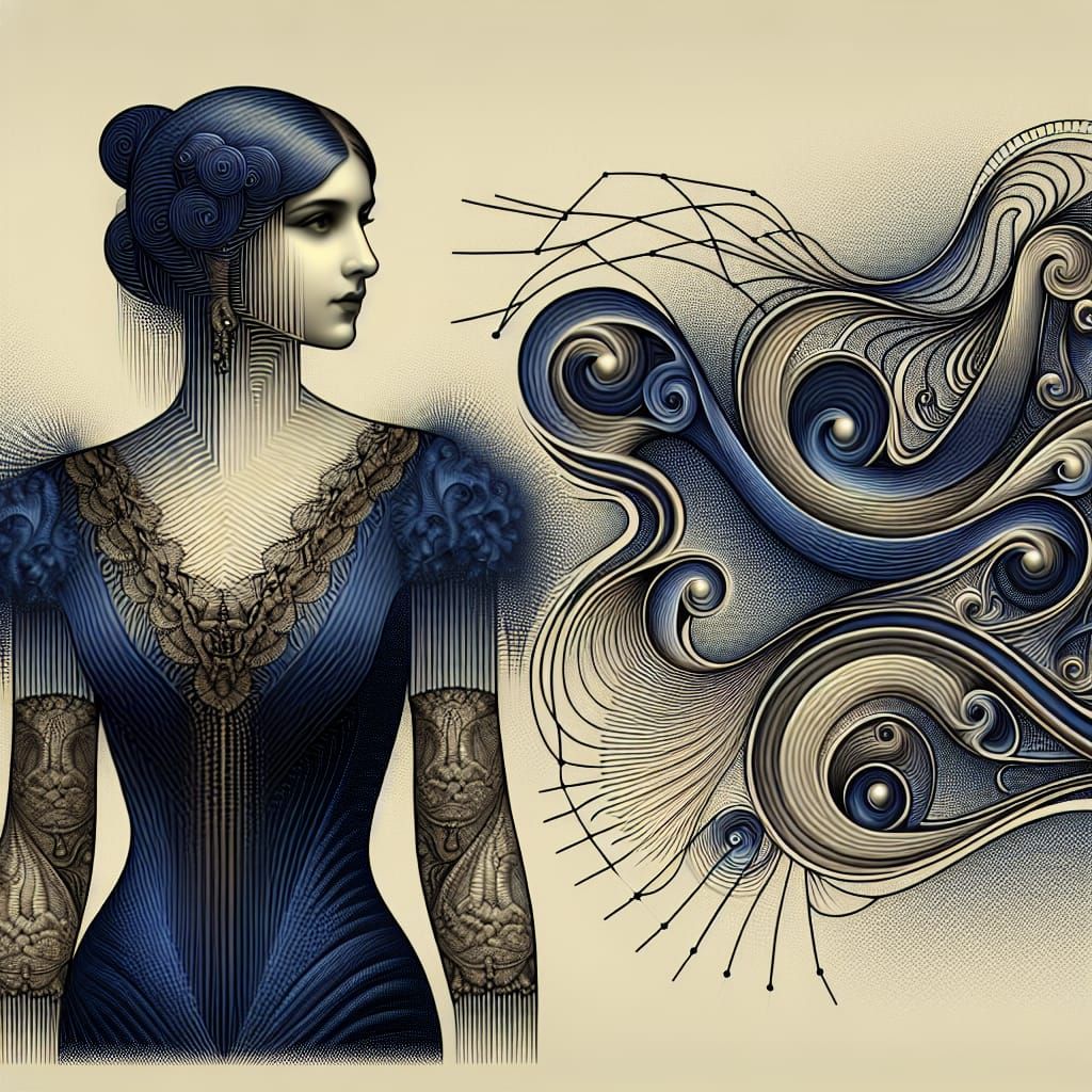 Elegant Art Nouveau Lady in Velvet Dress