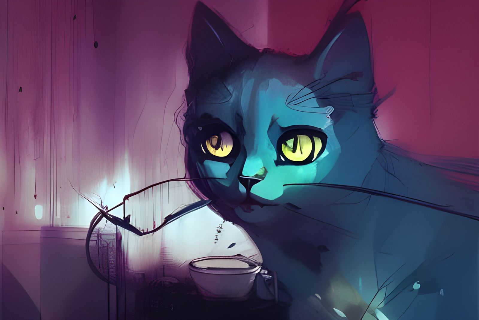 Stylized Cat Portrait in Anime Style