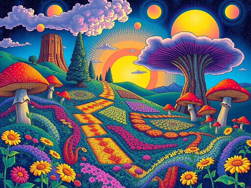 Psychedelic Landscapes of Oz in Retro Style