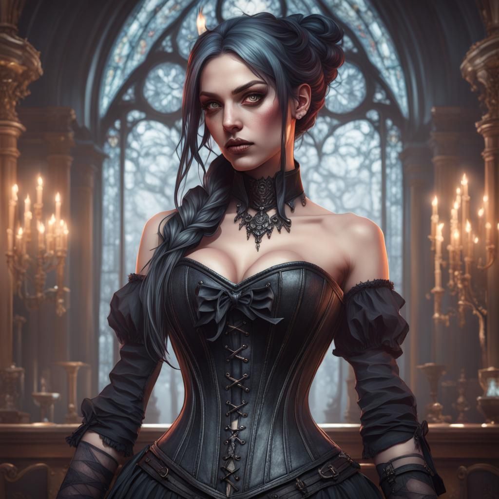 Gothic Corset Portrait in Hyperdetailed Art Style