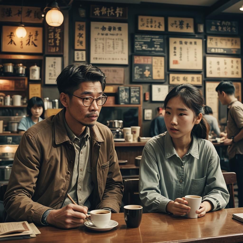 English Man Teaching Student in Coffee Shop