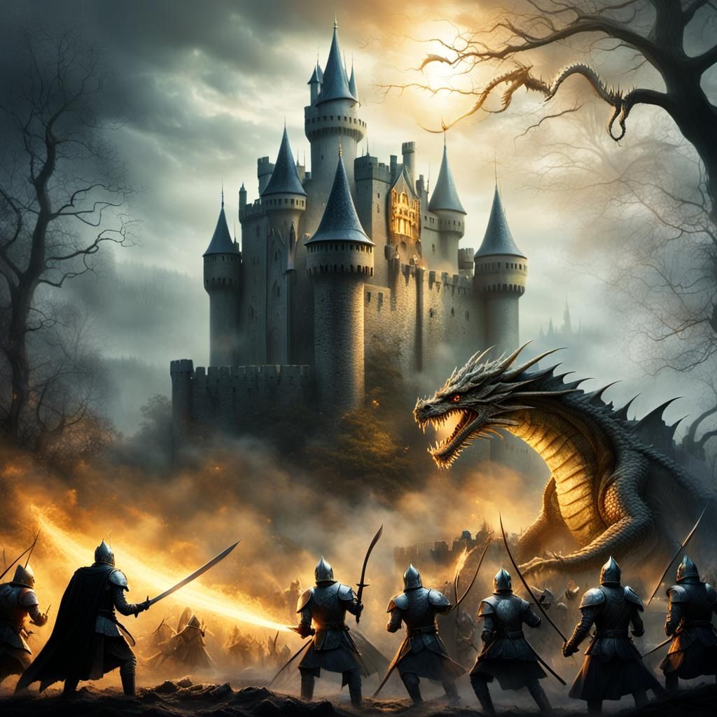 Epic Dragon Battle in Gothic Fantasy Art