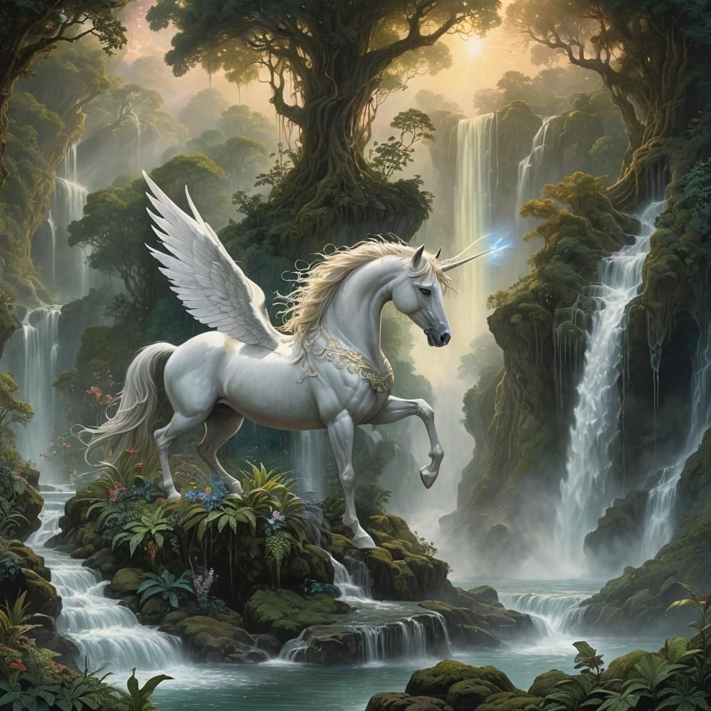 Pegasus and Glowing Portal at Waterfall
