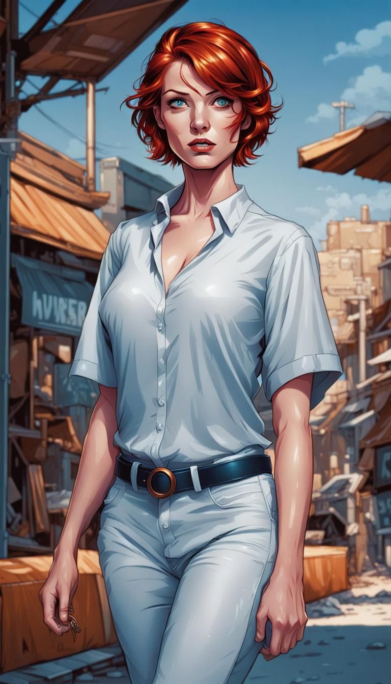 Redhead Woman in Comic Book Style Art
