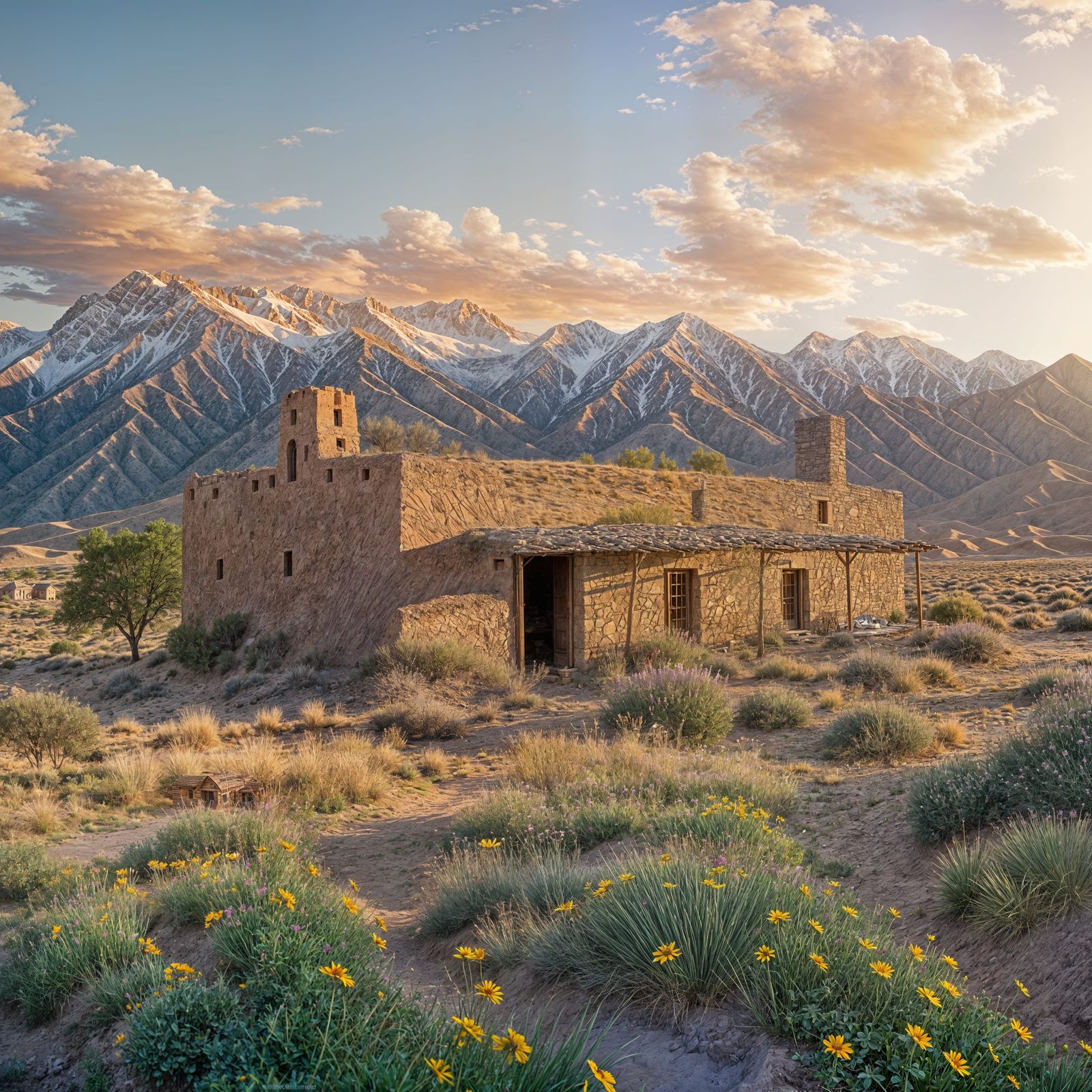 Adobe Dwelling in Colorado at Sunset