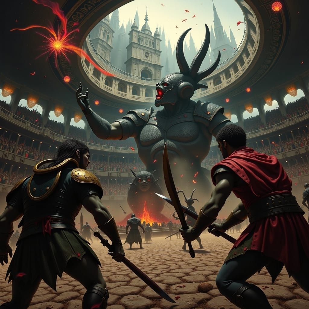 Dark Gothic Fae Warriors Engage in Brutal Arena Combat