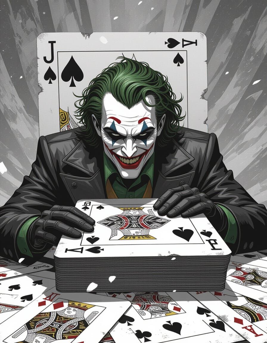 Joker Card Character Emerges: Hyperrealistic Grayscale Art