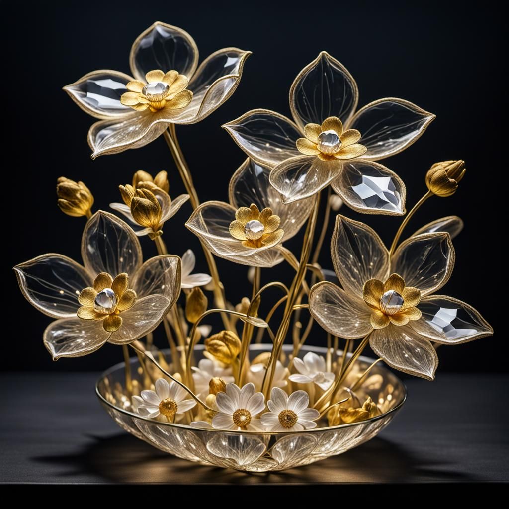 Jeweled Transparent Flowers with Gold Outlines