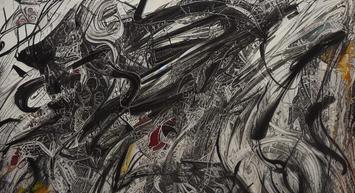 Intricate Mural in Style of Expressive Ink Drawing