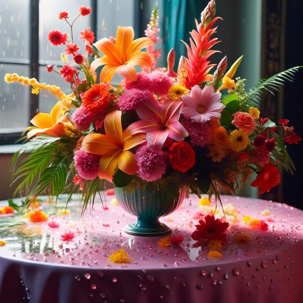 Realistic Photo of a Colorful Tropical Flower Bouquet