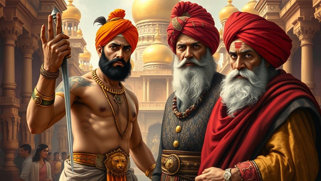 Desperate Young Merchant Before King Vikramaditya in Royal C...