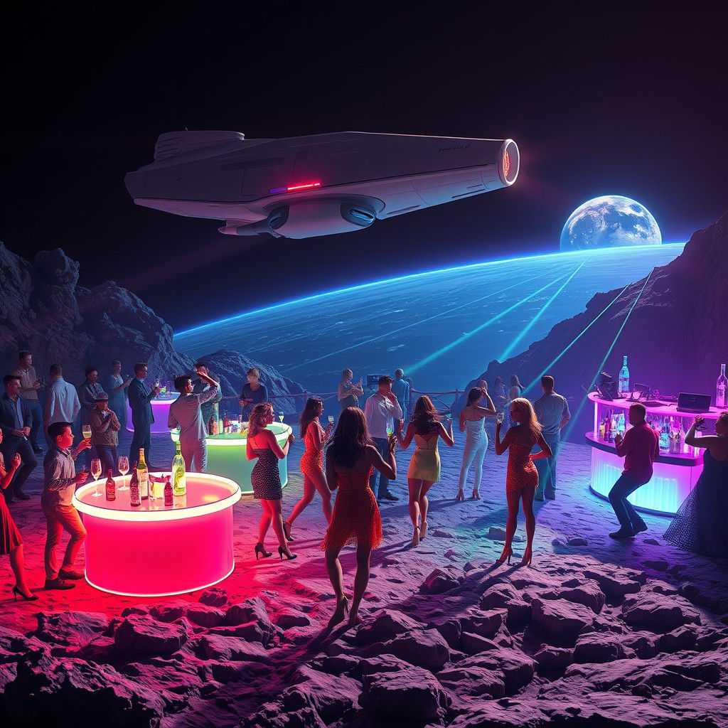 Moonlit Techno Party with Holographic Lights