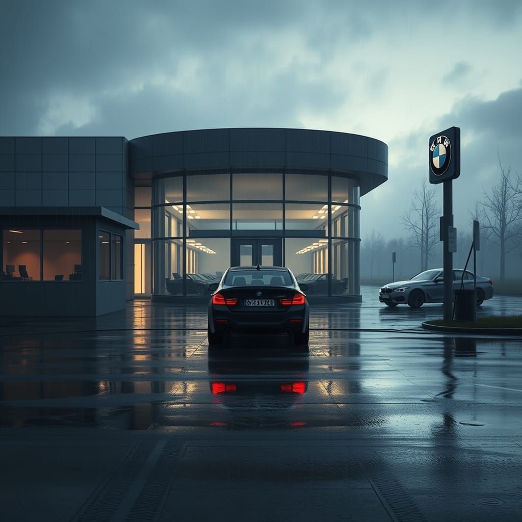 Abandoned BMW Dealership at Dusk in a Futuristic, Cinematic ...