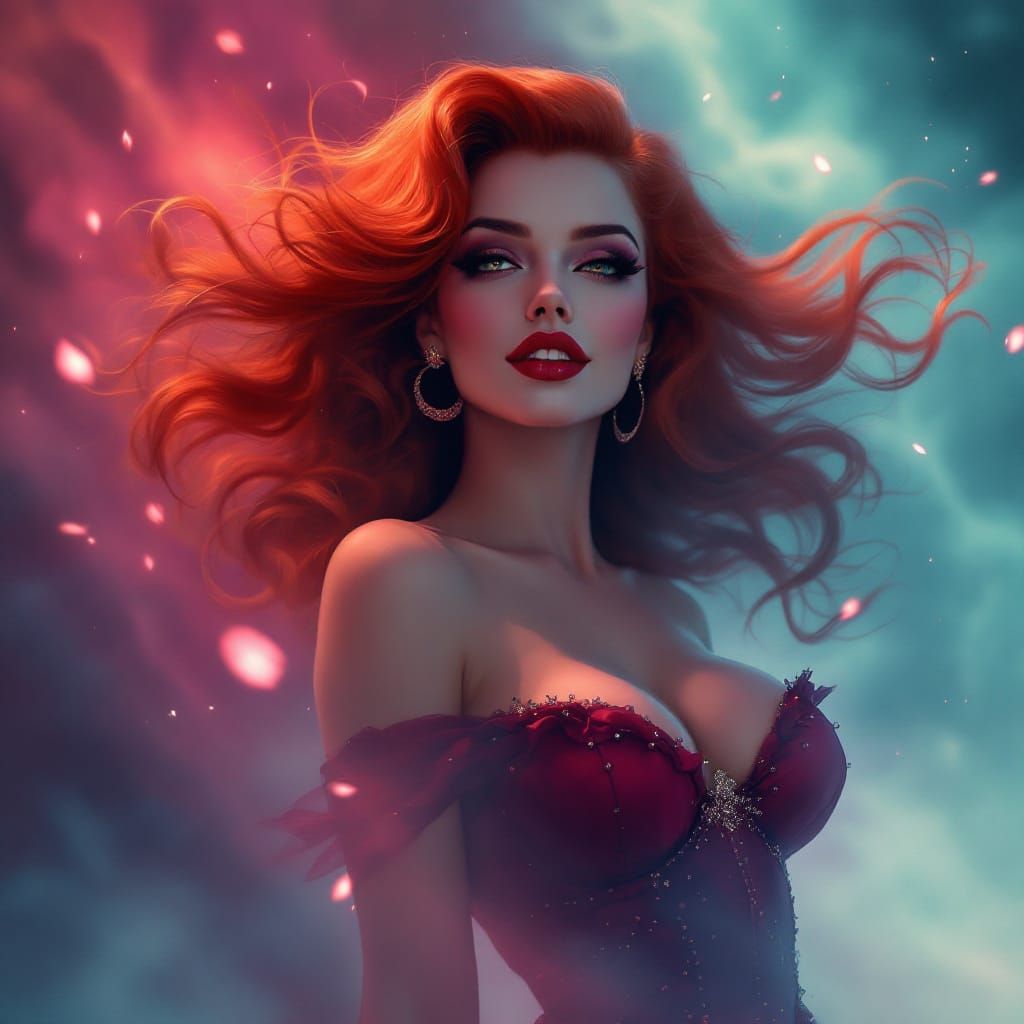 Ghost in 1940s Gown with Red Hair