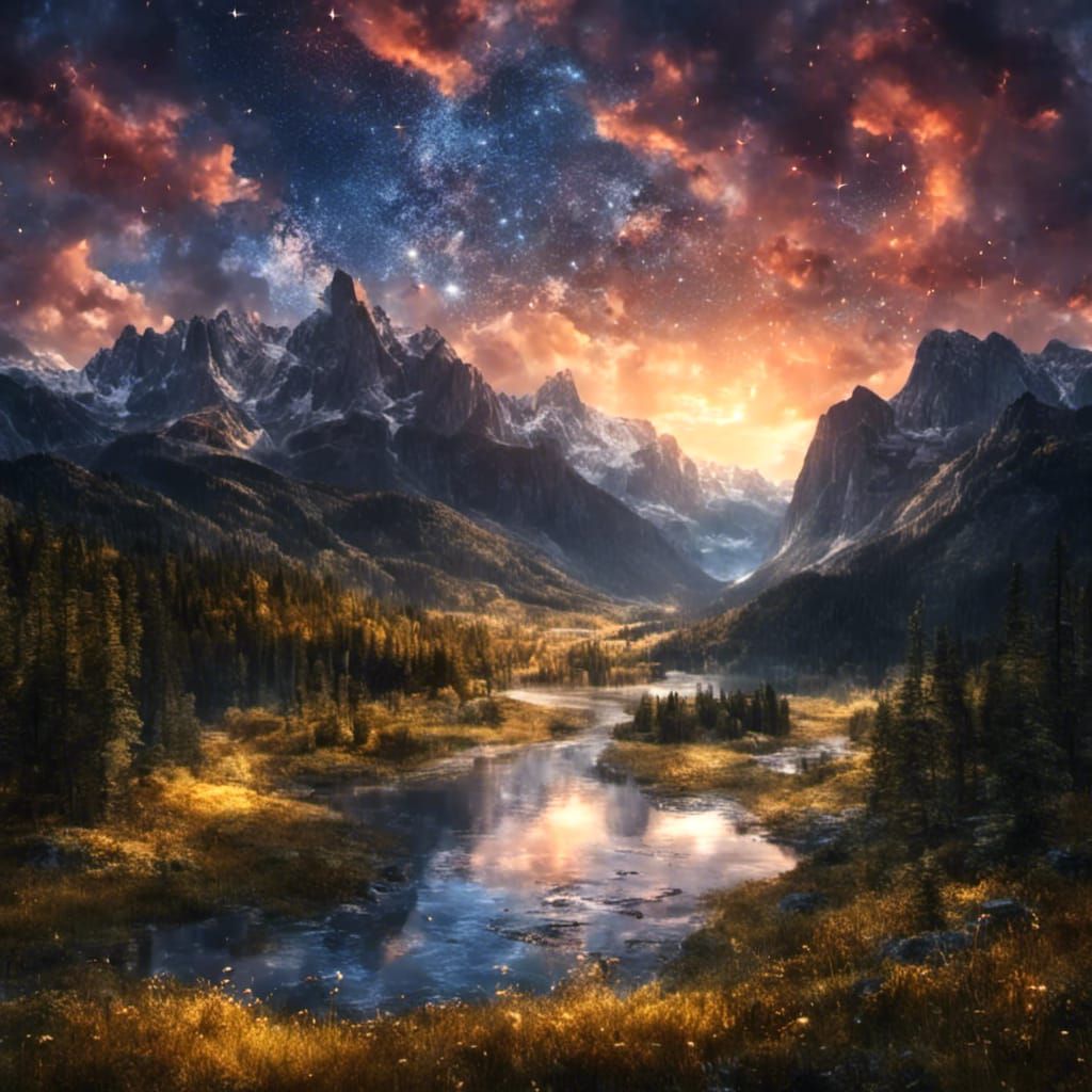 Twilight Meadow Valley Landscape as Painting