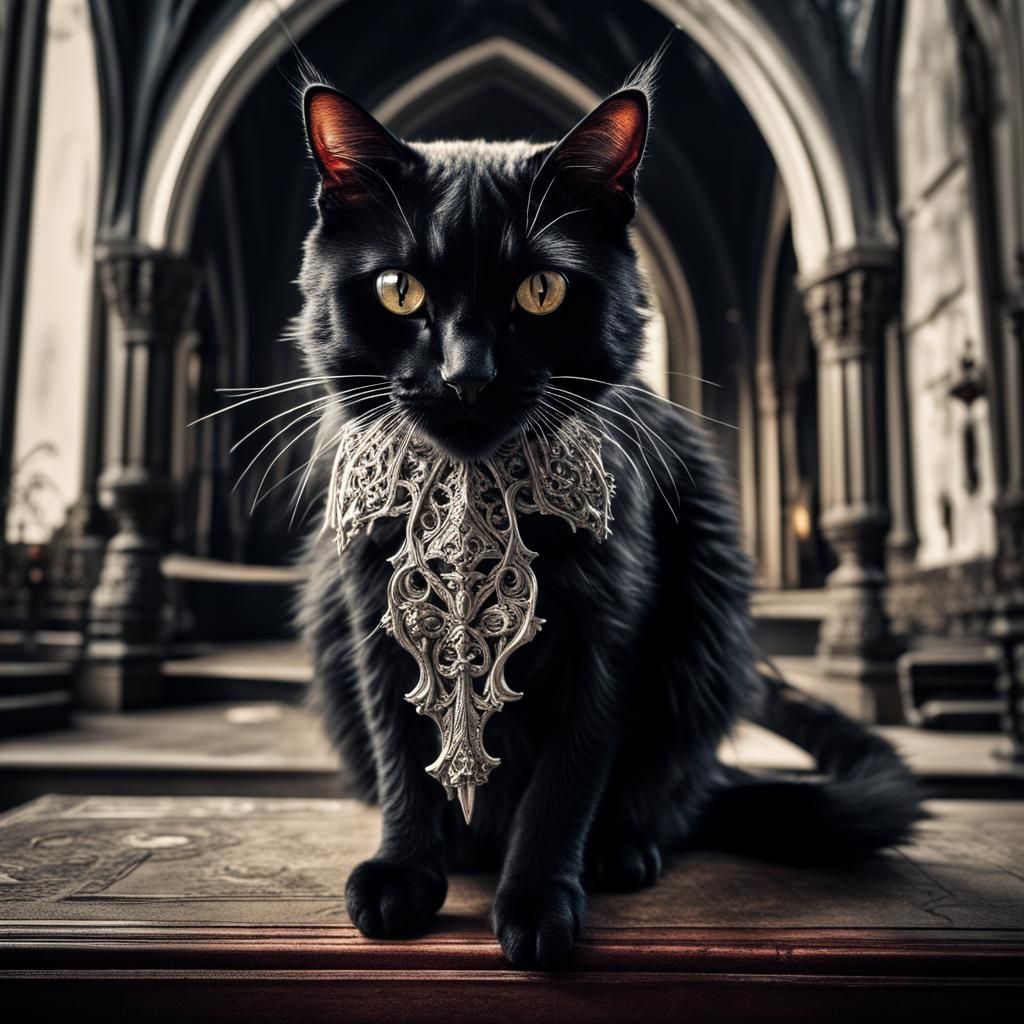 Hyperrealistic Gothic Cat with Intricate Details