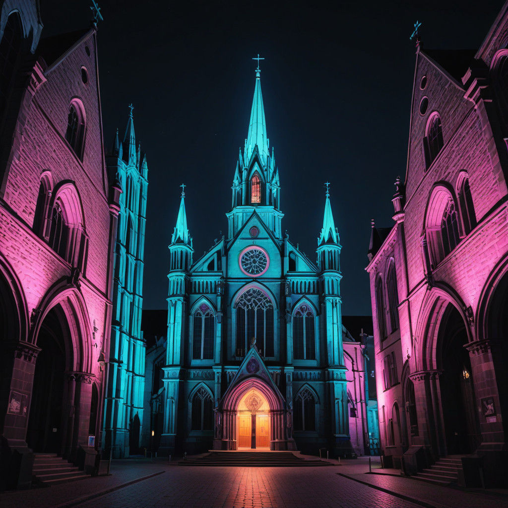 Surreal Saint-Martin Church in Neon Lit Arlon