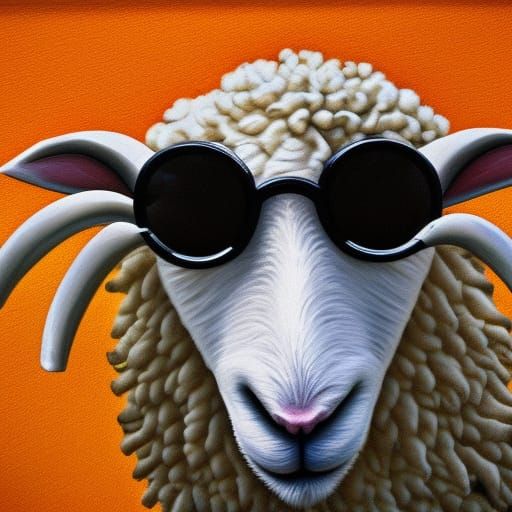 Sheep with Sunglasses in Hyperrealistic Splash Art