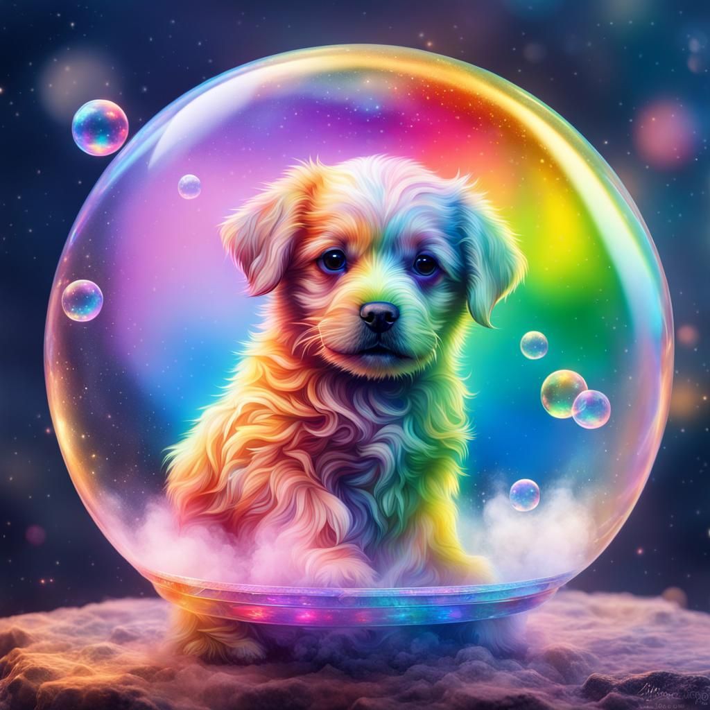 Rainbow Puppy in Bubble, Astral Illustration