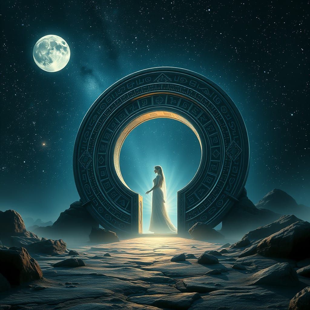 Mystical Lunar Portal in a Cosmic Landscape