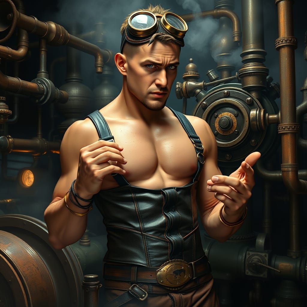 Steampunk Inventor in Focused Intensity
