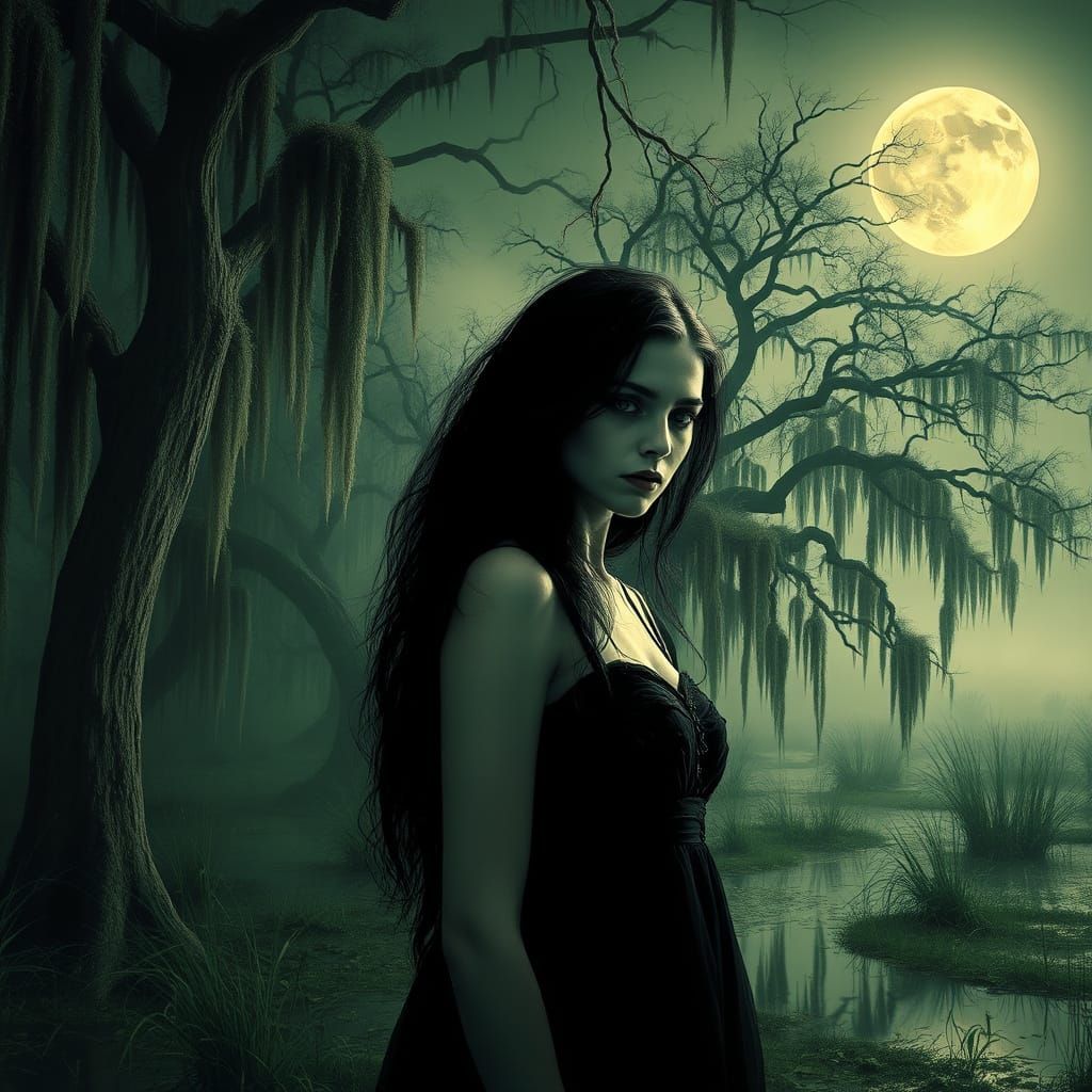 Ethereal Gothic Woman Under the Moon