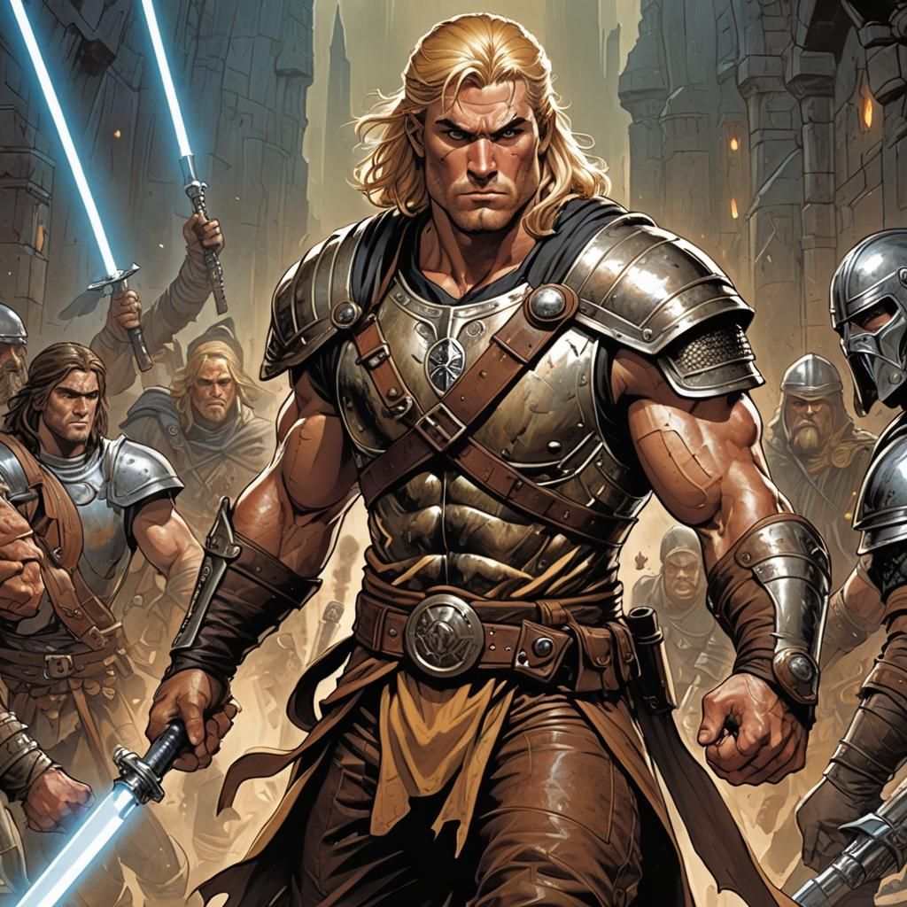 Muscular Barbarian with Lightsaber in Comic Book Art