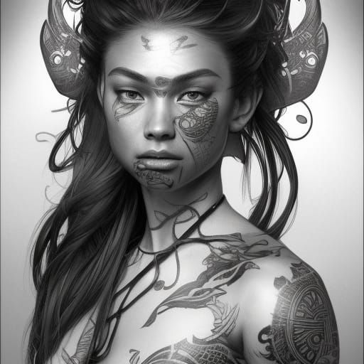 Polynesian Tattoo Comic Portrait in Jim Lee Style