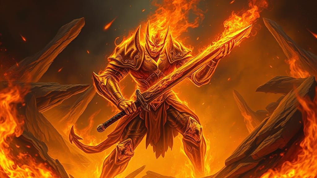 Fiery Knight Creature in a Sinister Realm