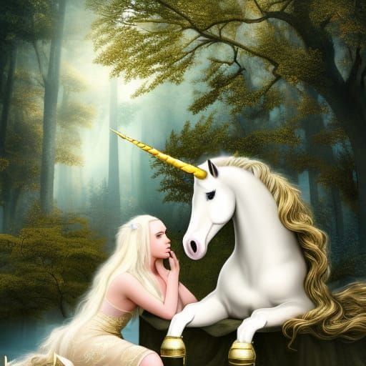 Fantasy Enchantment - Unicorn And Maiden