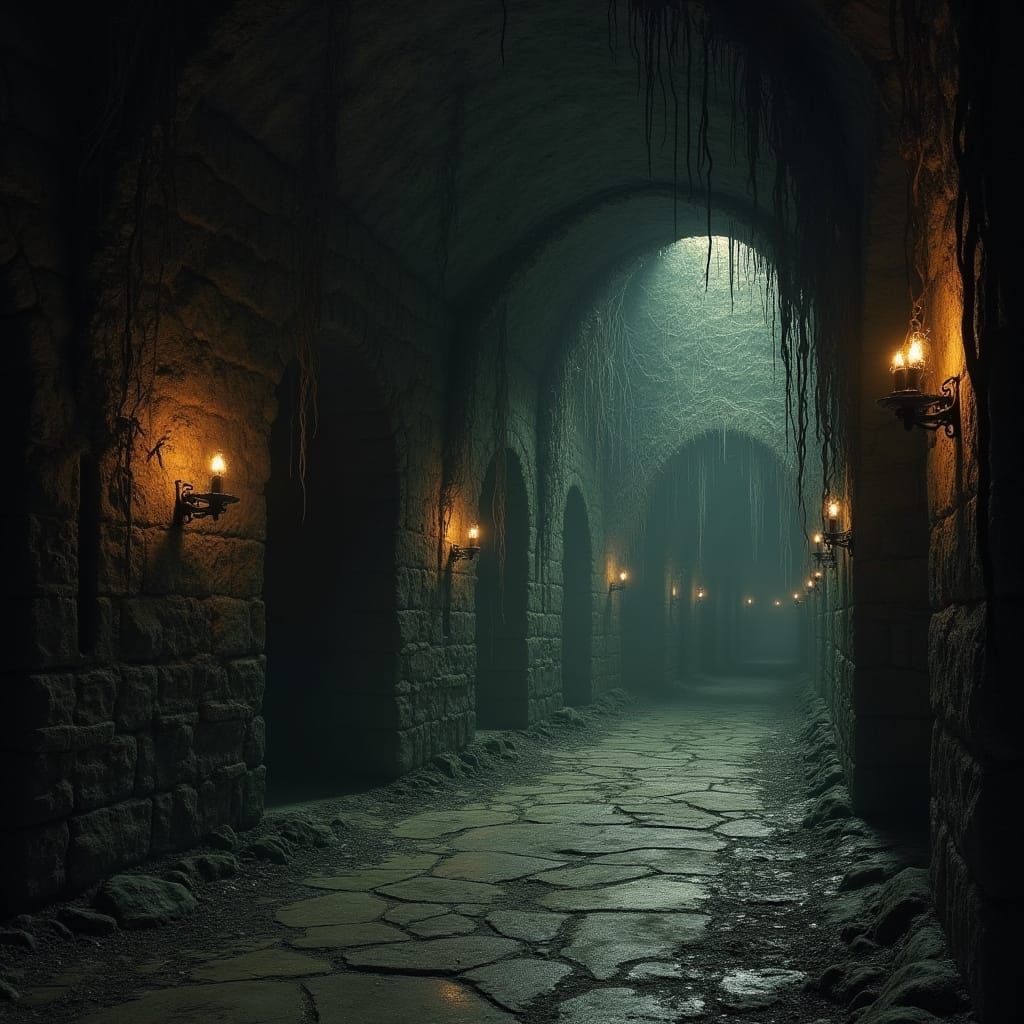 Ominous Crypt Haunted by Eerie Shadows in Gothic Style