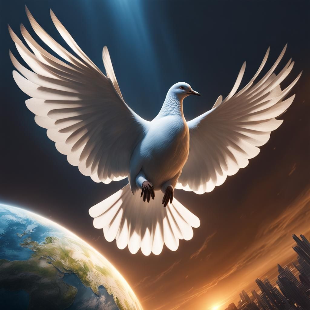 Hyperrealistic Earth with Dove in Art Nouveau Style