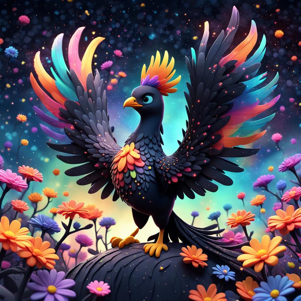Colorful Phoenix in Wonderland Style, Digital Art