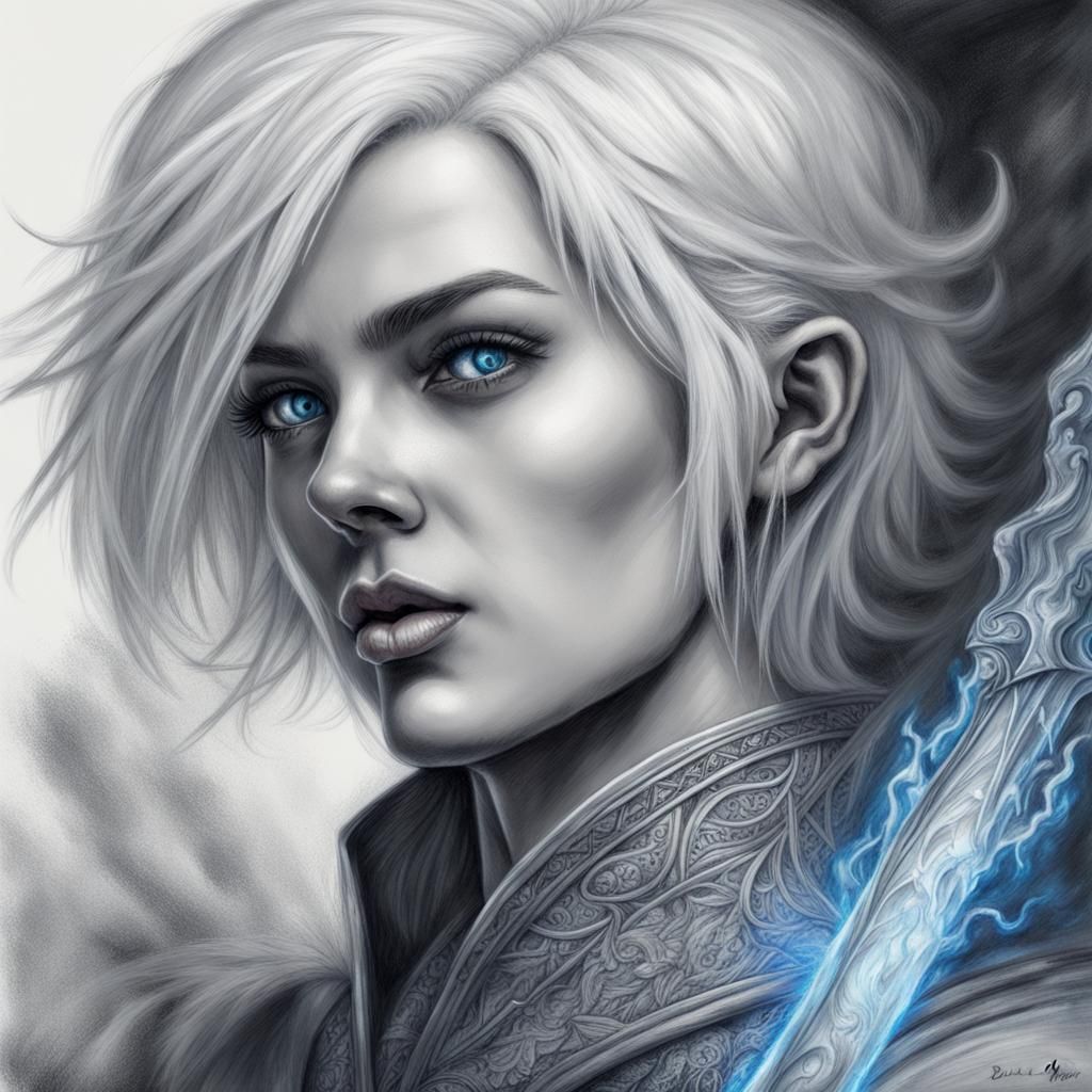 Ice Mage in Tim Burton's Style: Charcoal Drawing