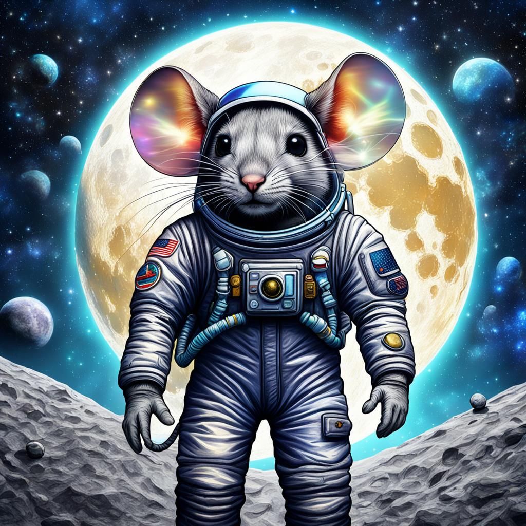 Mouse Astronaut on the Moon, Cosmic Illustration