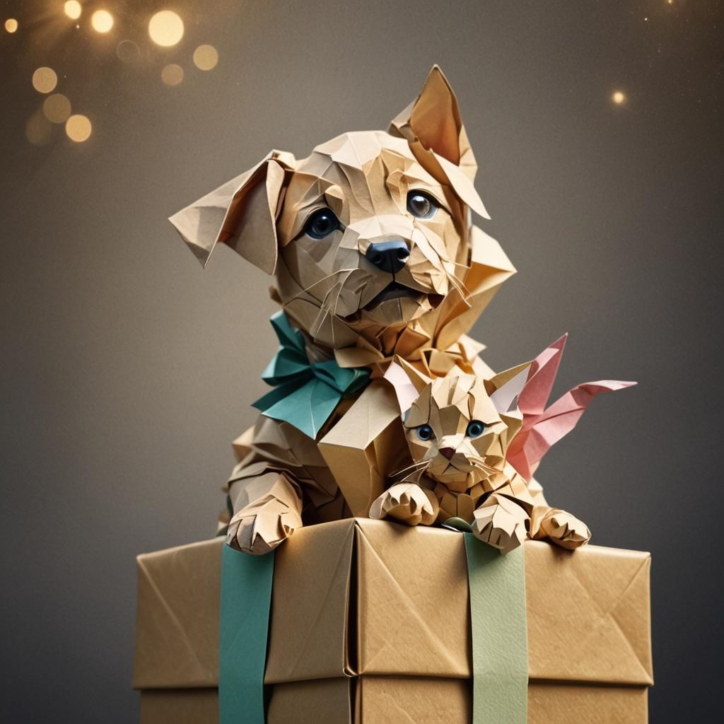 Cute Origami Puppy and Kitten Papercraft Art