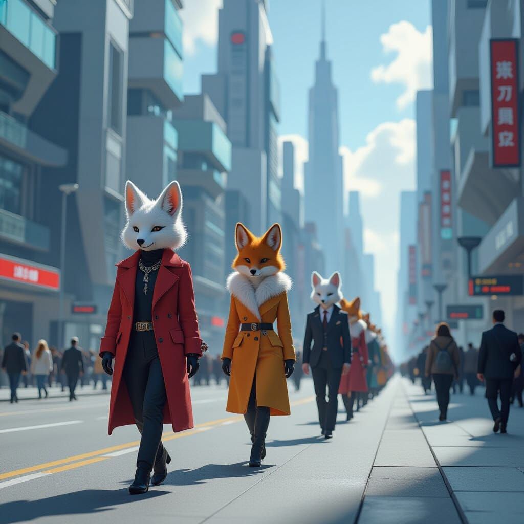 Animal Head People in Ultra-Modern Cityscape
