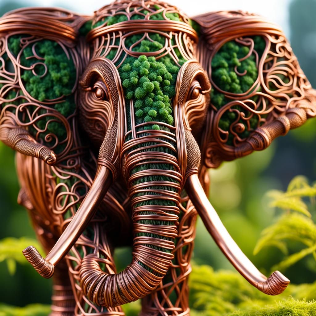 Copper Elephant in Vibrant Summer Landscape