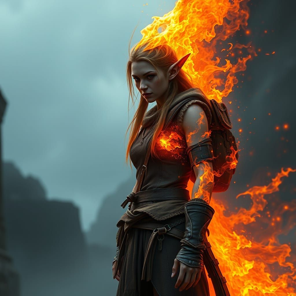 Fiery Elf Transformation in Detailed Matte Painting
