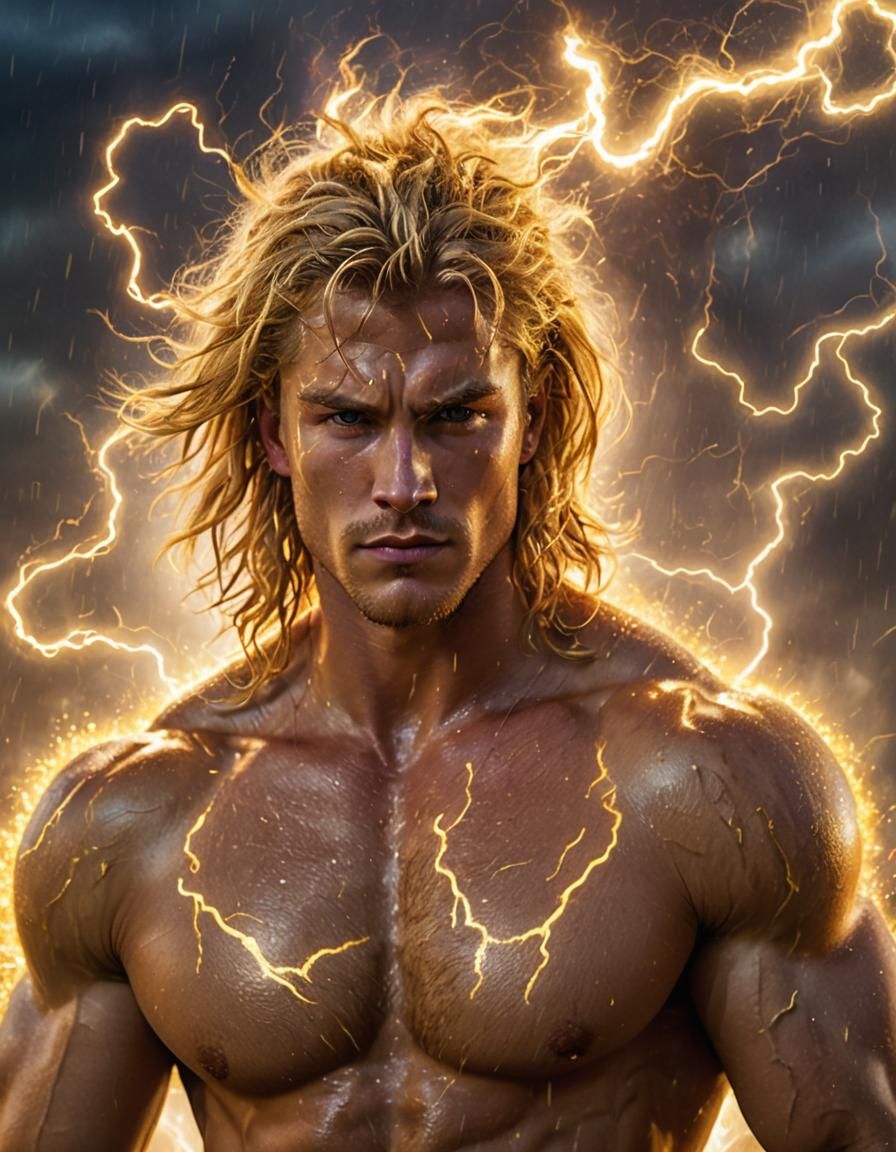Golden Haired Man with Lightning, Digital Art