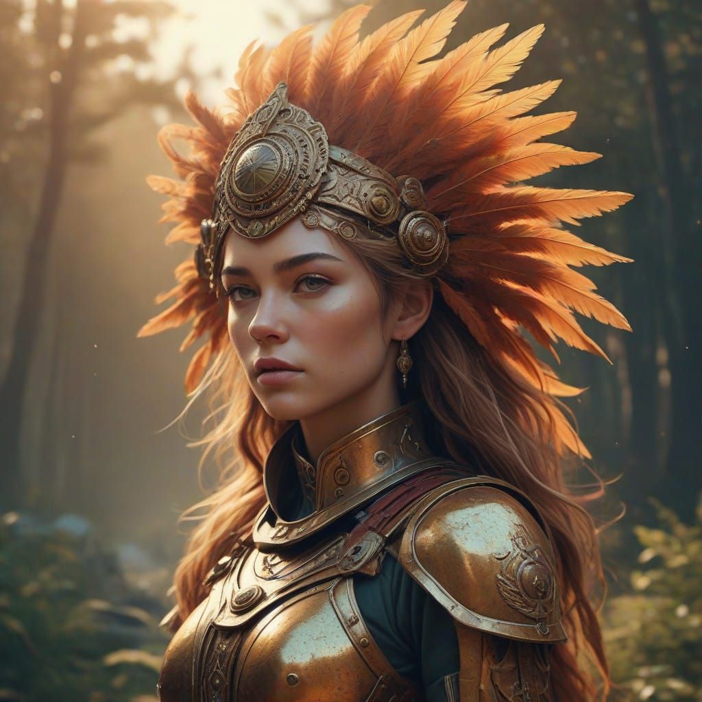 Regal Female Figure Surrounded by a Majestic Lion in a Vibra...