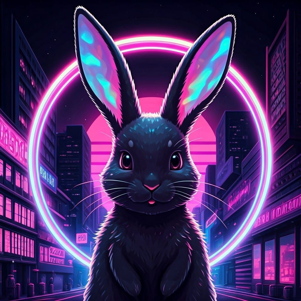 Cyberpunk Rabbit in Holographic Glory