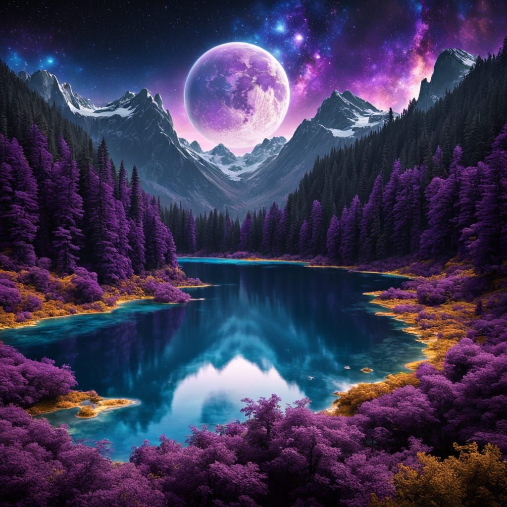 Alien Lake Among Forested Mountains, Galaxy Center