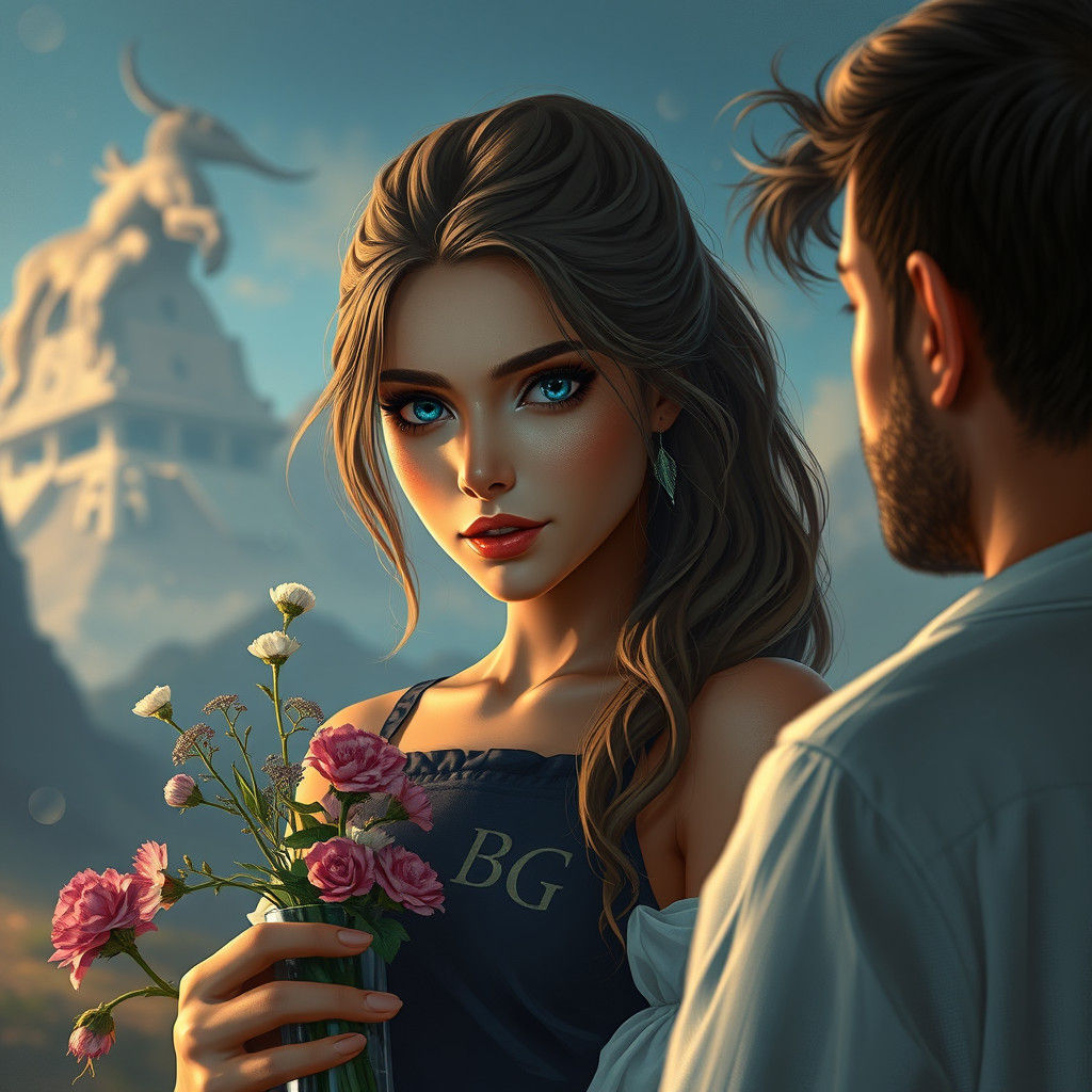 Persian Woman with Blue Eyes in Matte Painting