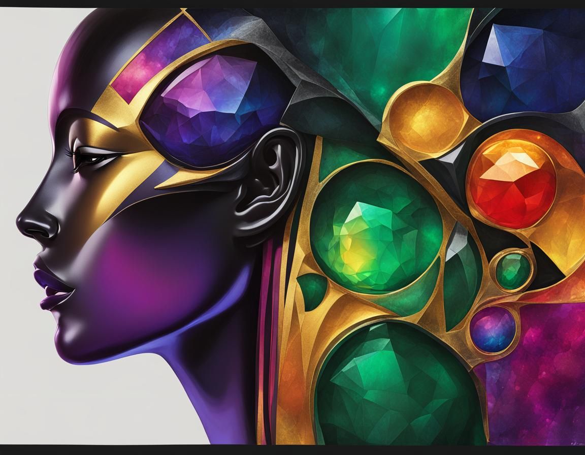 Iridescent Portrait with Luminous Metallic Colors