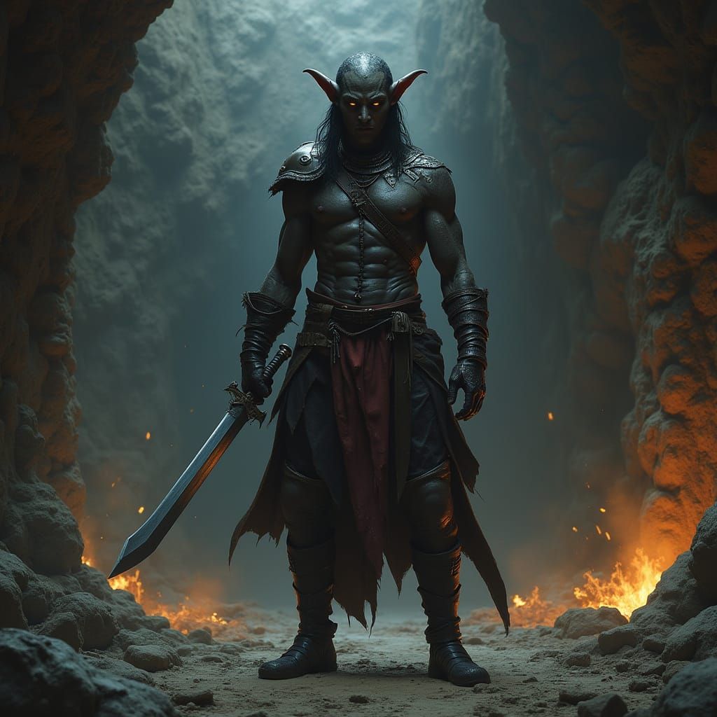 Dark Elf Warrior in Underground Arena
